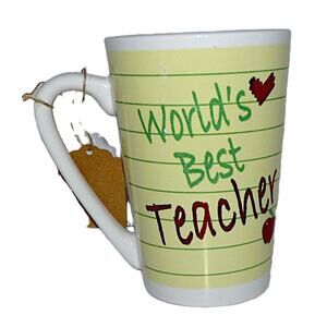 Vintage Dandee Worlds Best Teacher Ceramic Coffee Mug Tea Cup Heart & Apple